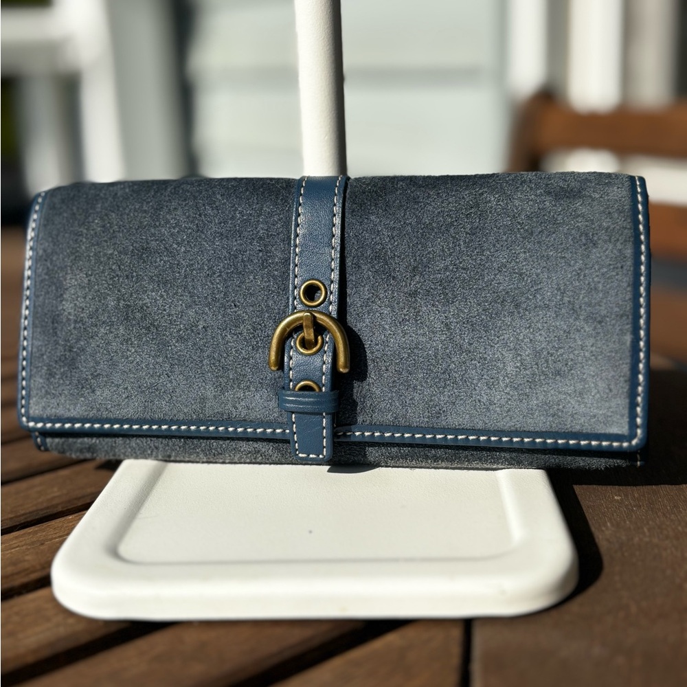 Coach • Suede Blue Wallet/Pencil Holder/Eyewear Case
